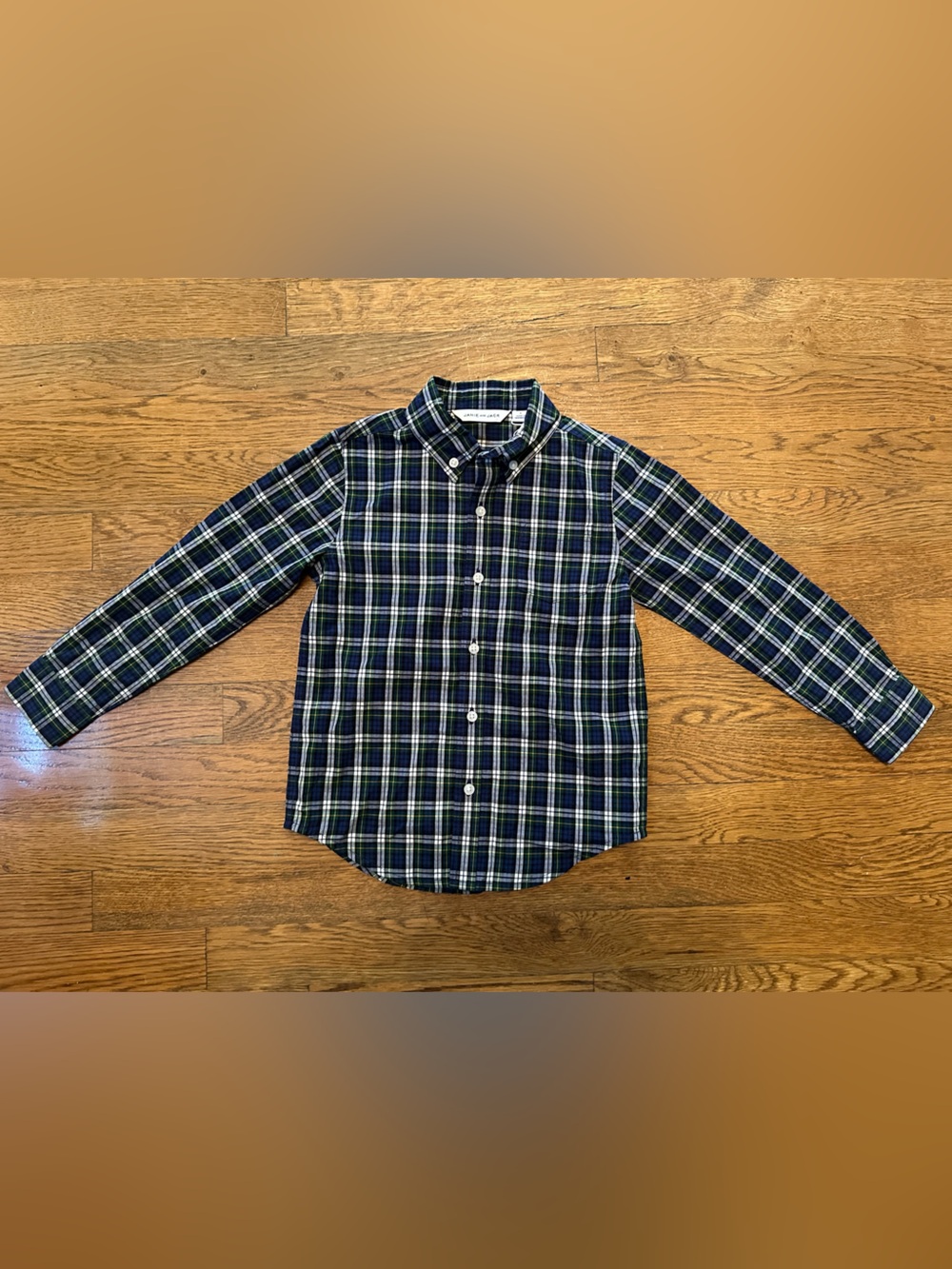 NWT Janie and Jack Navy, Green & White Plaid Button-Up Shirt boys size 4